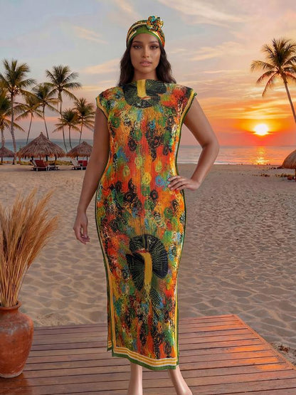 Women's Elegant Animal Print Long Dress Set
