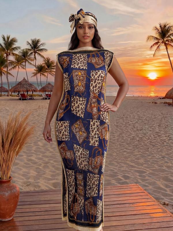 Women's Elegant Animal Print Long Dress Set