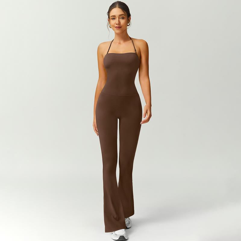TimeOFF Women's Halter Neck Bodycon Flared Leg Jumpsuit