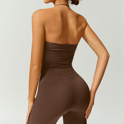TimeOFF Women's Halter Neck Bodycon Flared Leg Jumpsuit