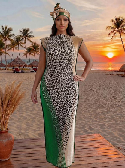 Women's Elegant Animal Print Long Dress Set