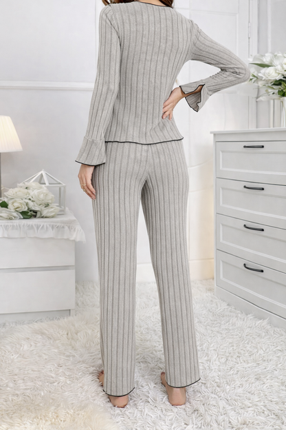 Women's Solid Lettuce Trim Top & Pants Loungewear Two-Piece Set